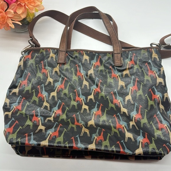 Fossil Key-Per Giraffe Theme Large Tote Bag Plastic Coated Vintage MCB6215E - Picture 7 of 13